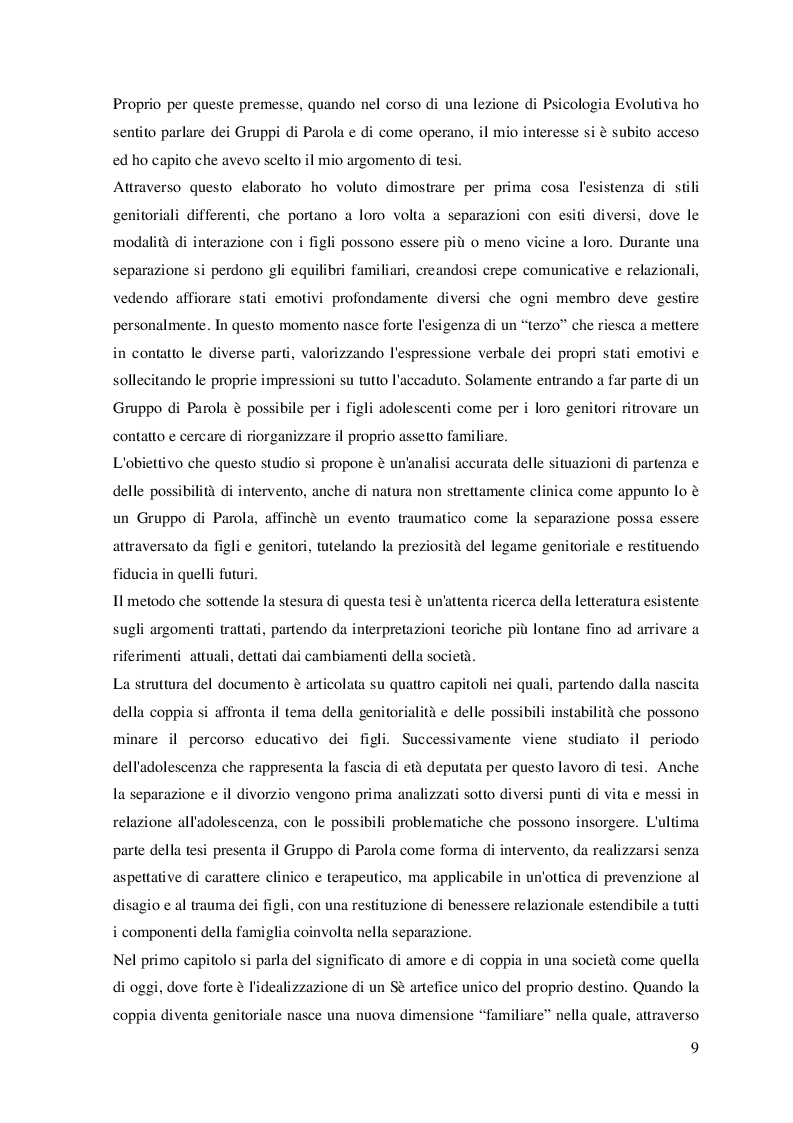 Anteprima della tesi: Un cuore a metà...Gruppi di Parola: un sostegno ai figli adolescenti nelle separazioni, Pagina 3