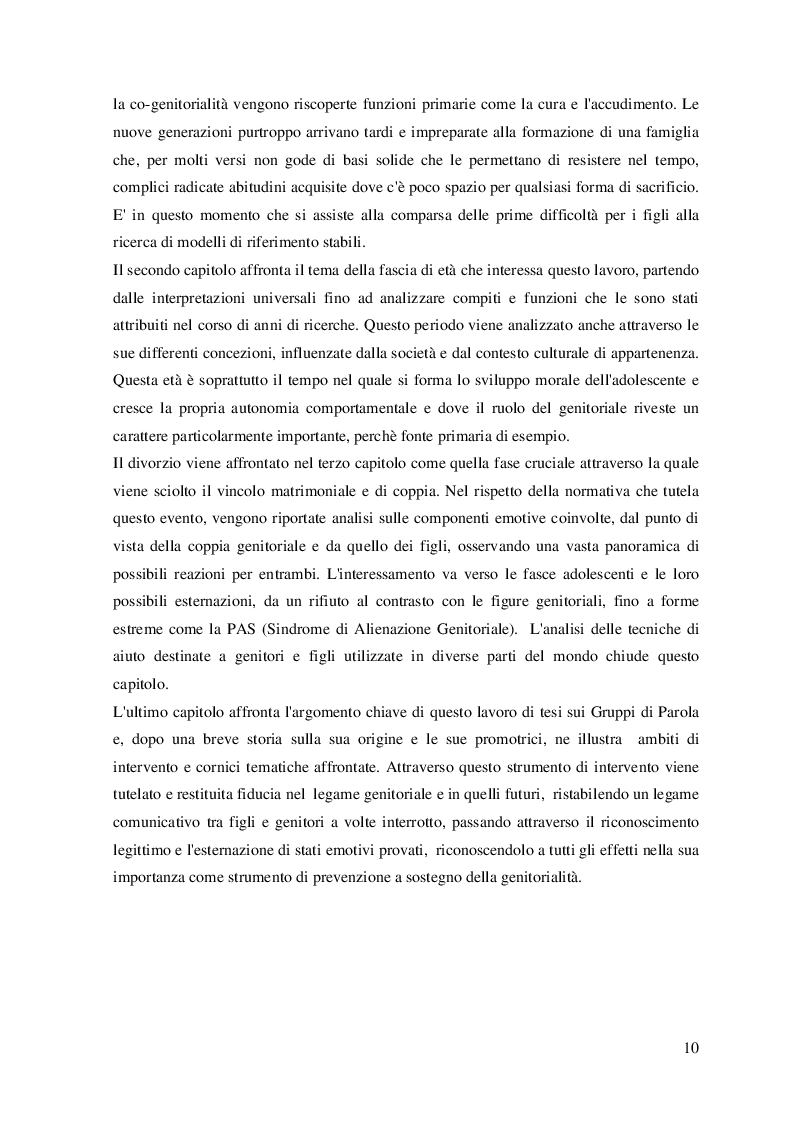 Anteprima della tesi: Un cuore a metà...Gruppi di Parola: un sostegno ai figli adolescenti nelle separazioni, Pagina 4