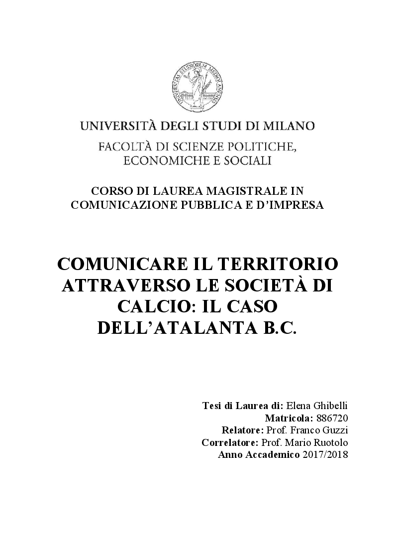 Anteprima della tesi: Comunicare il territorio attraverso le società di calcio: il caso dell'Atalanta B.C., Pagina 1