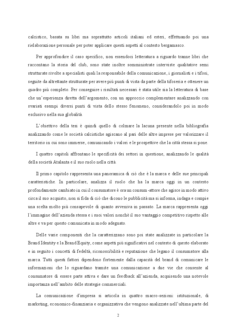 Anteprima della tesi: Comunicare il territorio attraverso le società di calcio: il caso dell'Atalanta B.C., Pagina 3