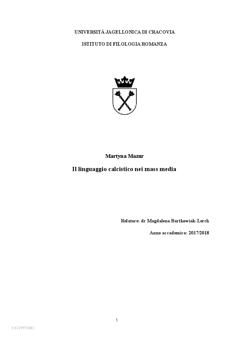 Anteprima della tesi: Il linguaggio calcistico nei mass media, Pagina 1
