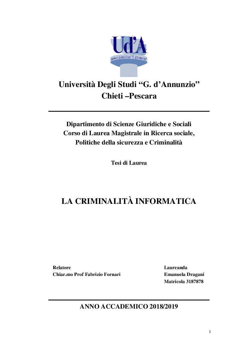 Anteprima della tesi: La criminalità informatica, Pagina 1