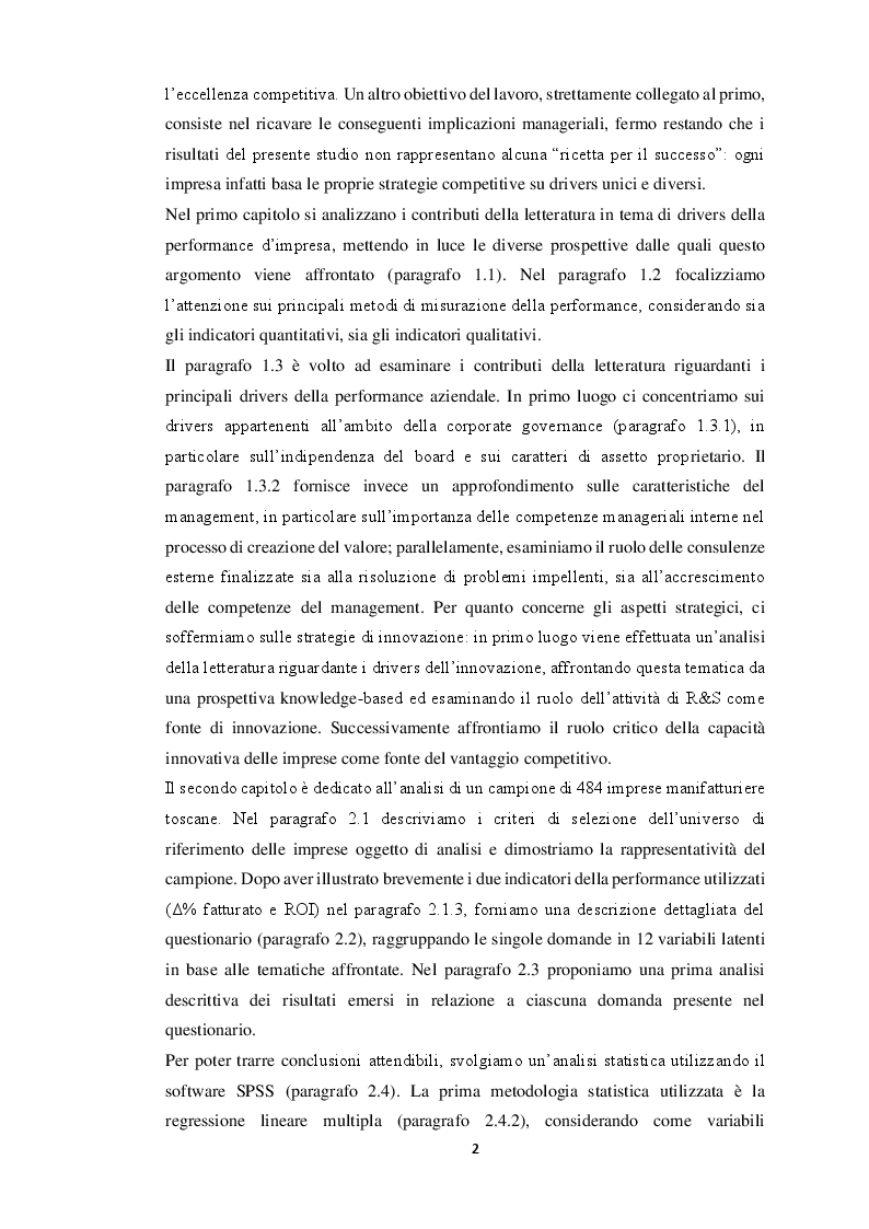 Anteprima della tesi: I drivers della performance d’impresa: un’analisi sui “campioni” toscani, Pagina 3