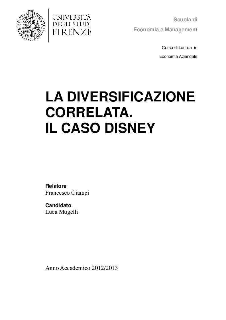Anteprima della tesi: La diversificazione correlata. Il caso Disney, Pagina 1