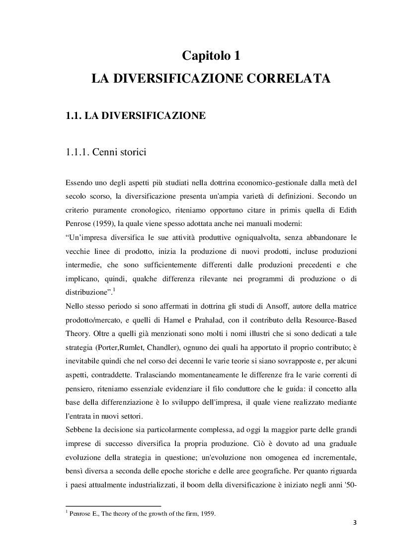 Anteprima della tesi: La diversificazione correlata. Il caso Disney, Pagina 4