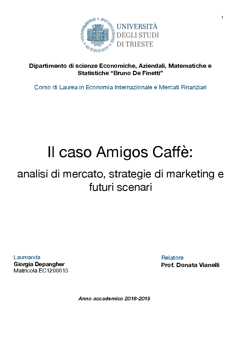 Anteprima della tesi: Il caso Amigos Caffè: analisi di mercato, strategie di marketing e futuri scenari, Pagina 1