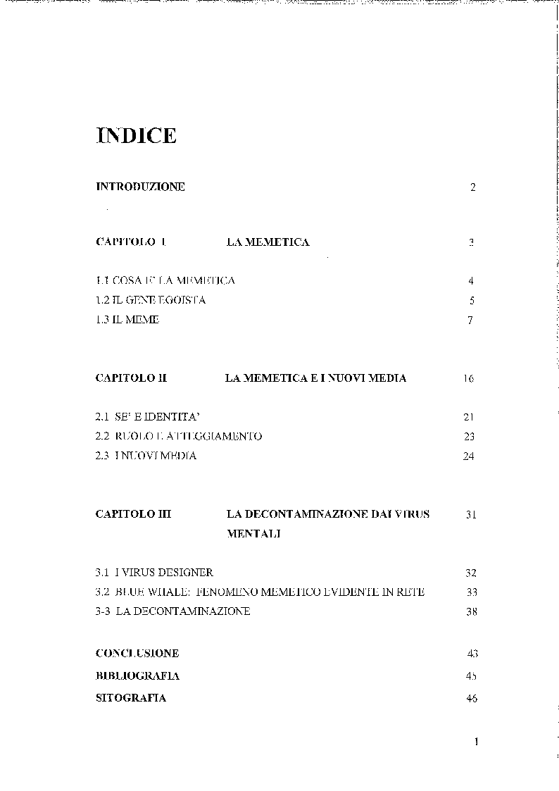 Indice della tesi: Memetica e nuovi media, Pagina 1
