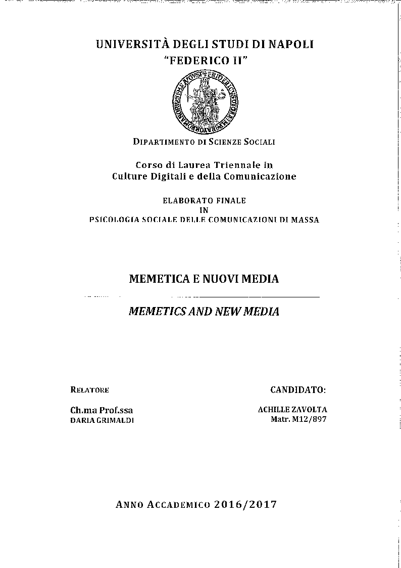 Anteprima della tesi: Memetica e nuovi media, Pagina 1