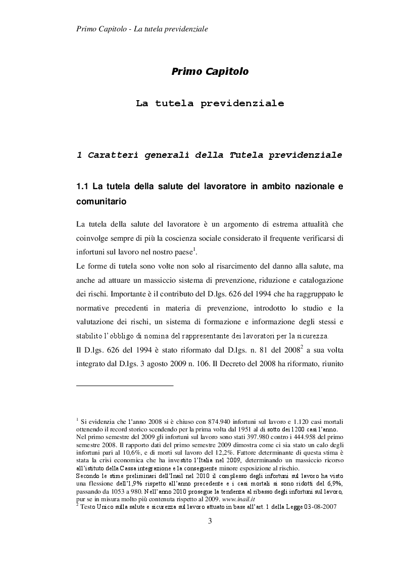 Anteprima della tesi: Tutela previdenziale e tutela civilistica per gli infortuni sul lavoro, Pagina 4