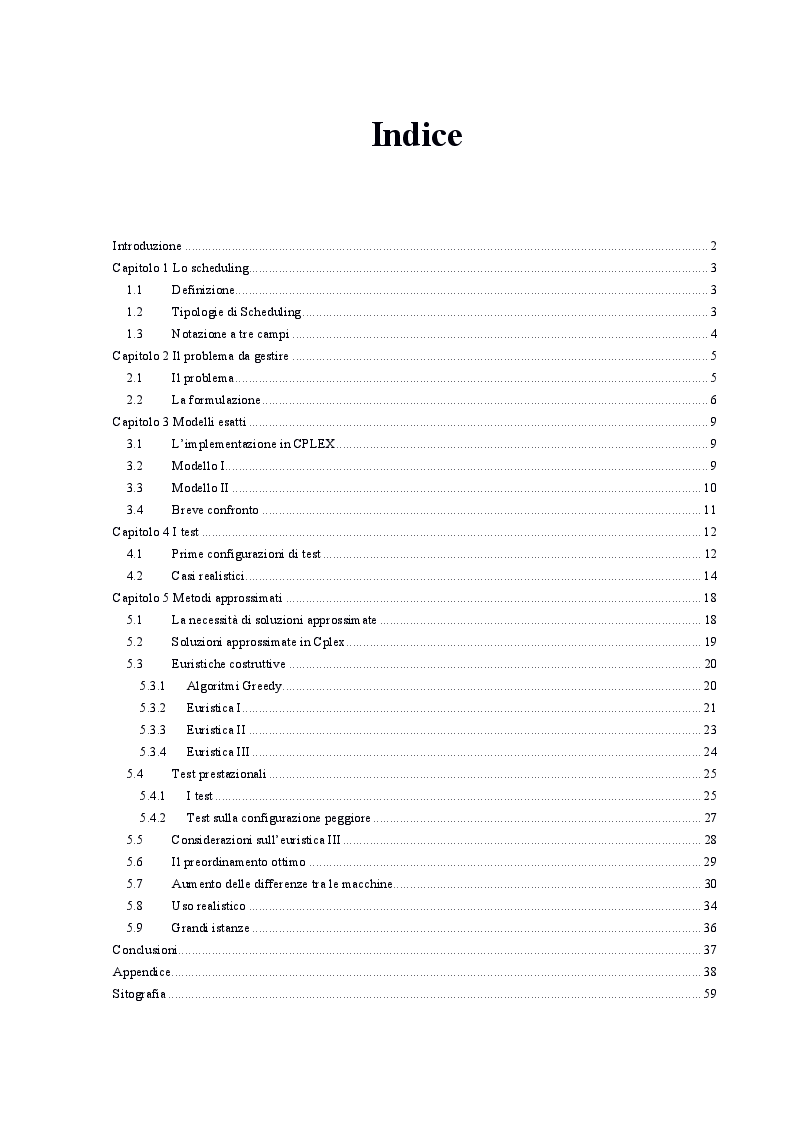Indice della tesi: Problemi di scheduling di campioni biologici su macchine parallele, Pagina 1