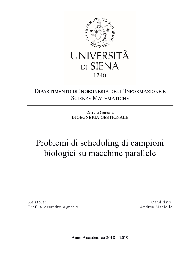 Anteprima della tesi: Problemi di scheduling di campioni biologici su macchine parallele, Pagina 1