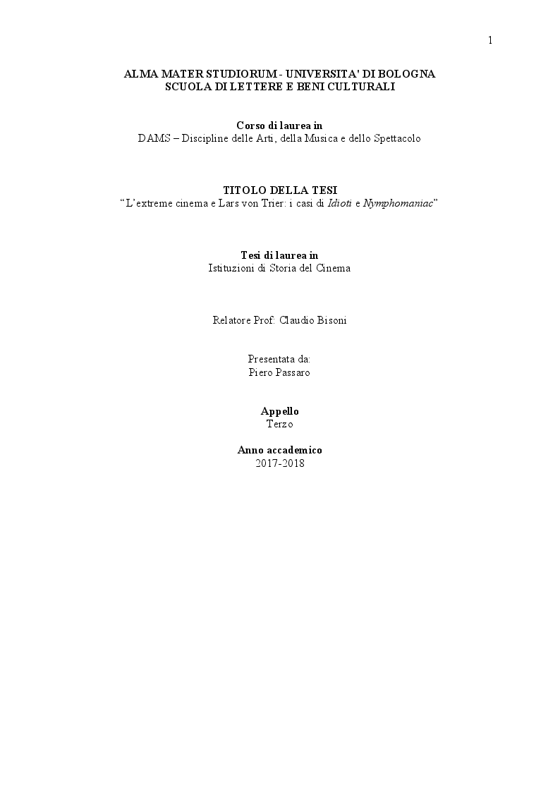 Anteprima della tesi: L’Extreme Cinema e Lars Von Trier: i casi di Idioti e Nymphomaniac, Pagina 1