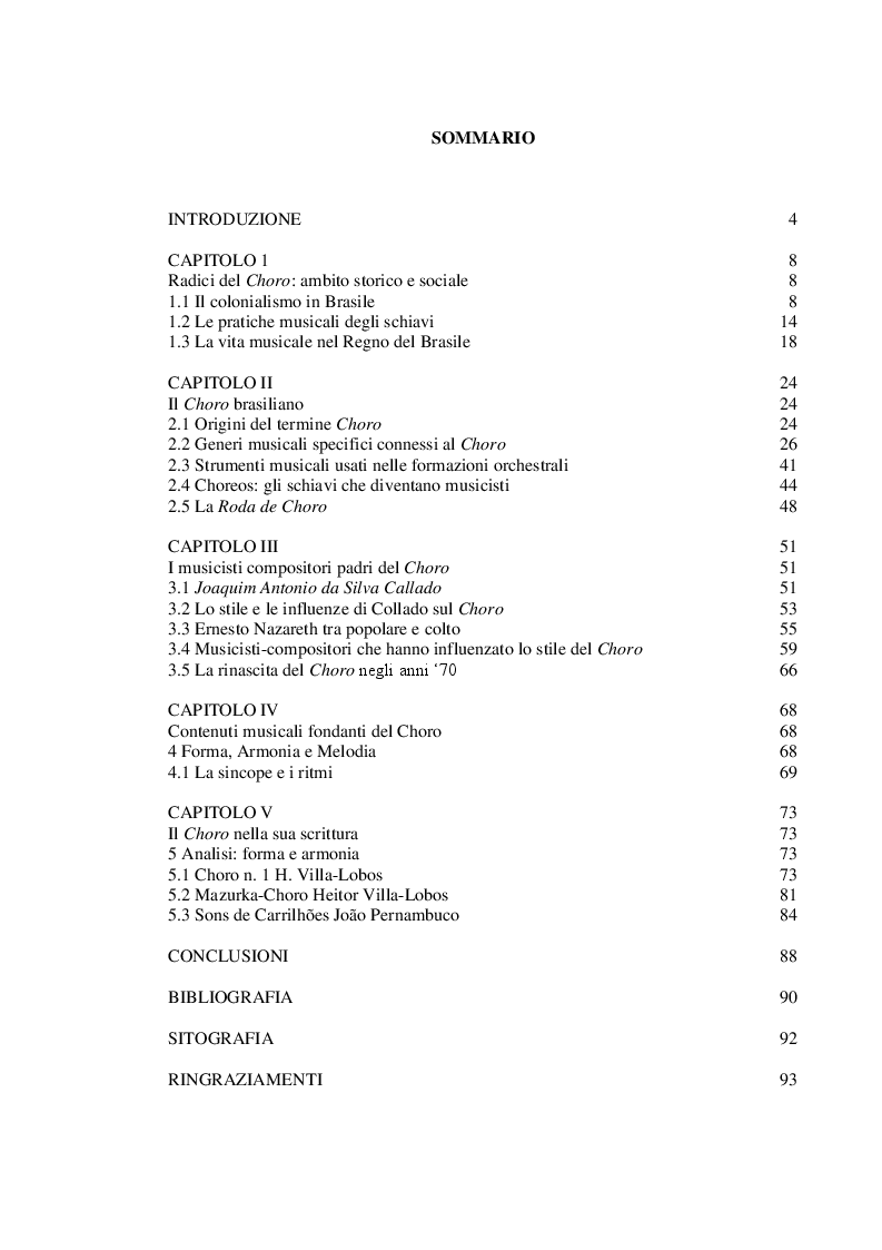 Indice della tesi: Choro: La storia di un popolo attraverso la sua musica, Pagina 1