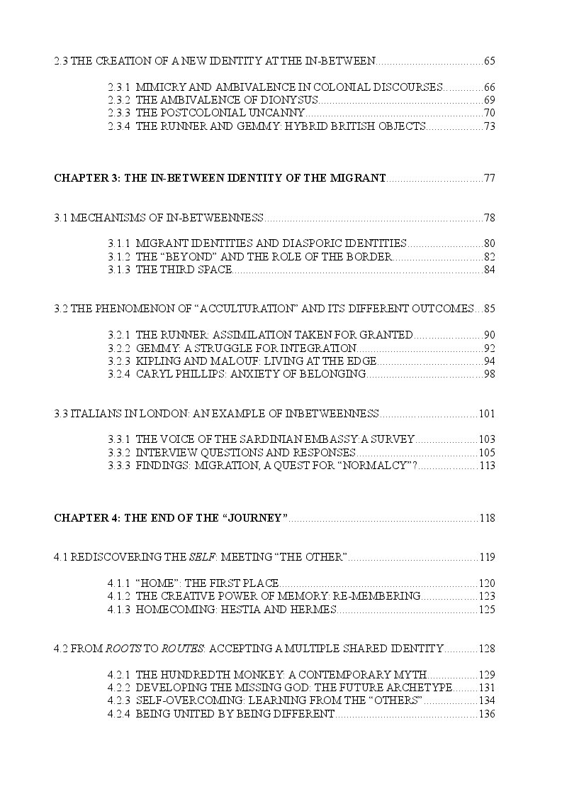 Indice della tesi: The Journey as a Metaphysical Quest leading to the Creation of a Multiple Identity, Pagina 2