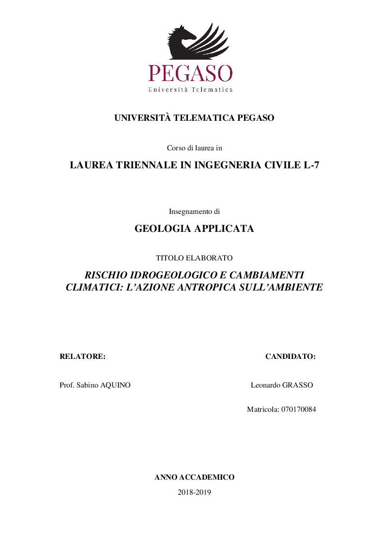 Anteprima della tesi: Rischio idrogeologico e cambiamenti climatici: l'azione antropica sull'ambiente, Pagina 1