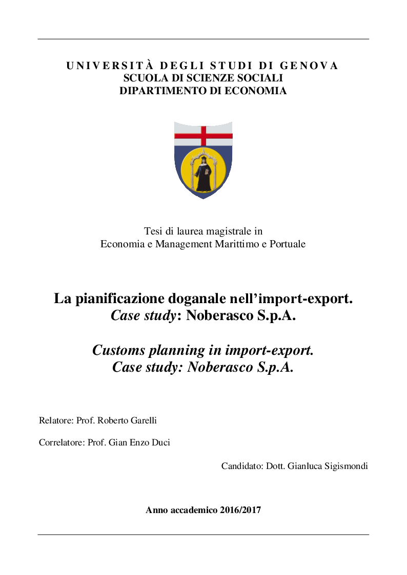 Anteprima della tesi: La pianificazione doganale nell'import-export. Case study: Noberasco S.p.A., Pagina 1