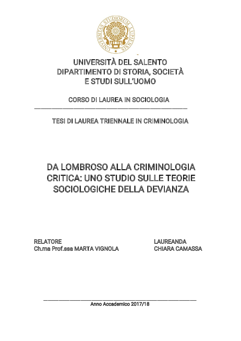Anteprima della tesi: Da Lombroso alla Criminologia Critica: uno studio sulle teorie sociologiche della devianza, Pagina 1