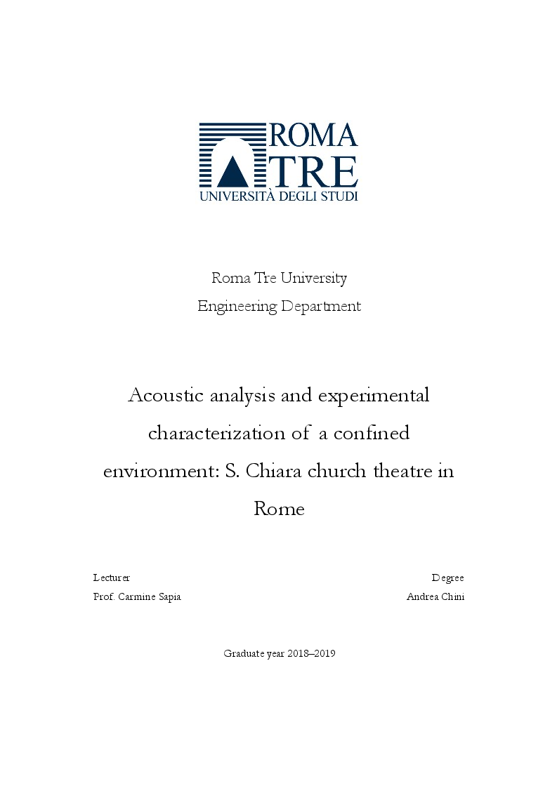 Anteprima della tesi: Acoustic analysis and experimental characterization of a confined environment: S. Chiara church theatre in Rome, Pagina 1