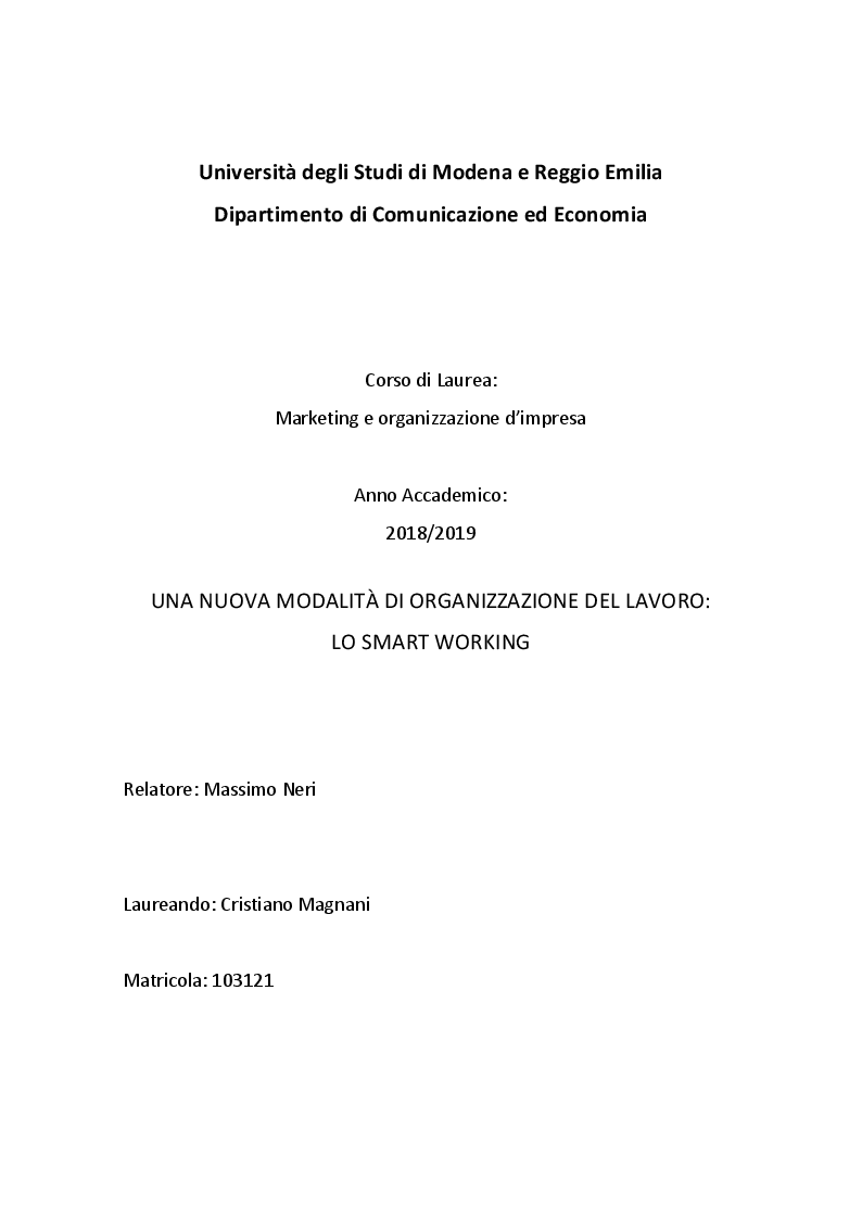 Anteprima della tesi: Una nuova modalità di organizzazione del lavoro: lo Smart Working, Pagina 1