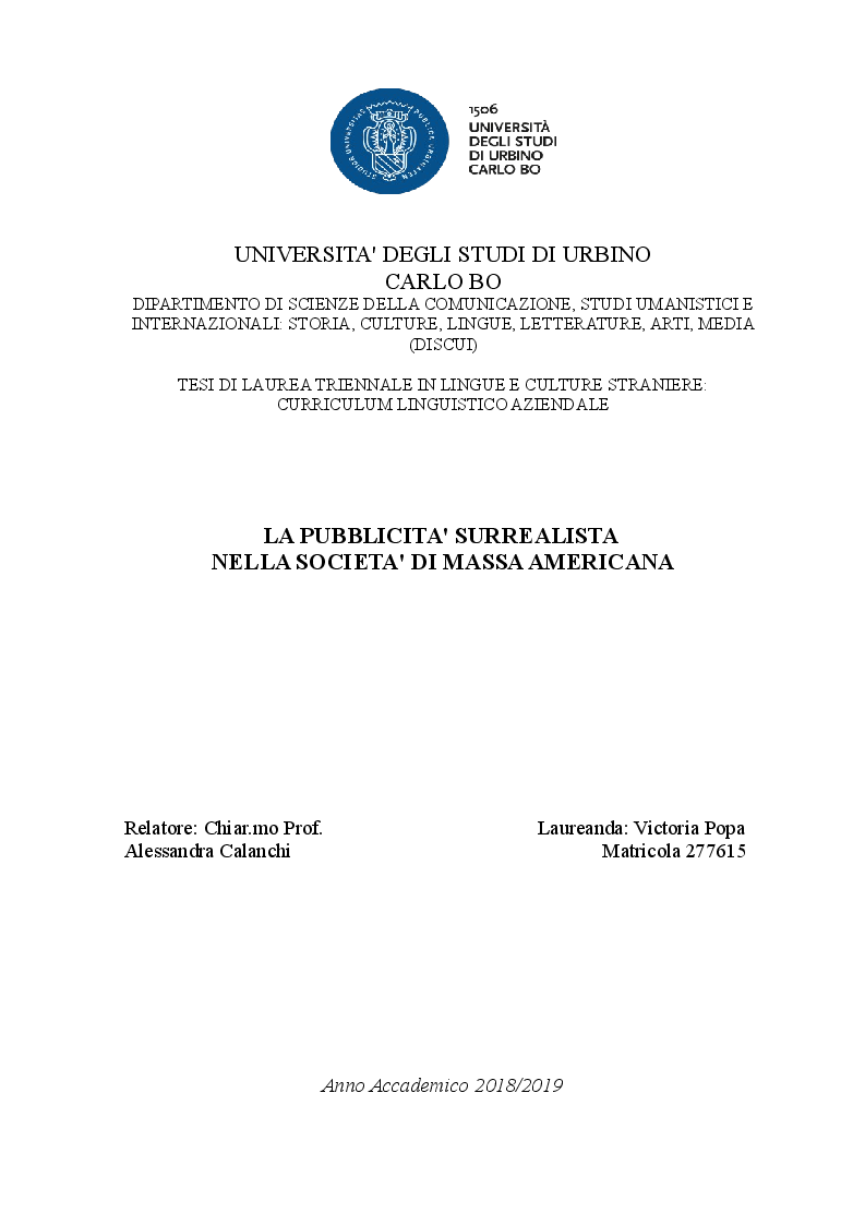 Anteprima della tesi: La pubblicità surrealista nella società di massa americana, Pagina 1