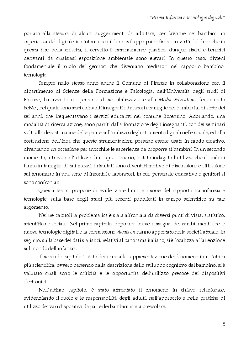 Anteprima della tesi: Prima infanzia e tecnologie digitali - Considerazioni sul ruolo dell'adulto nel rapporto tra bambini e tecnologie, Pagina 3