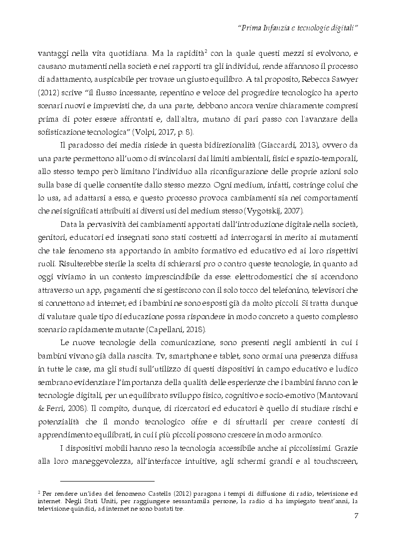 Anteprima della tesi: Prima infanzia e tecnologie digitali - Considerazioni sul ruolo dell'adulto nel rapporto tra bambini e tecnologie, Pagina 5