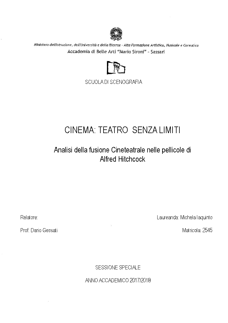 Anteprima della tesi: Cinema: teatro senza limiti - Analisi della fusione Cineteatrale nelle pellicole di Alfred Hitchcock, Pagina 1