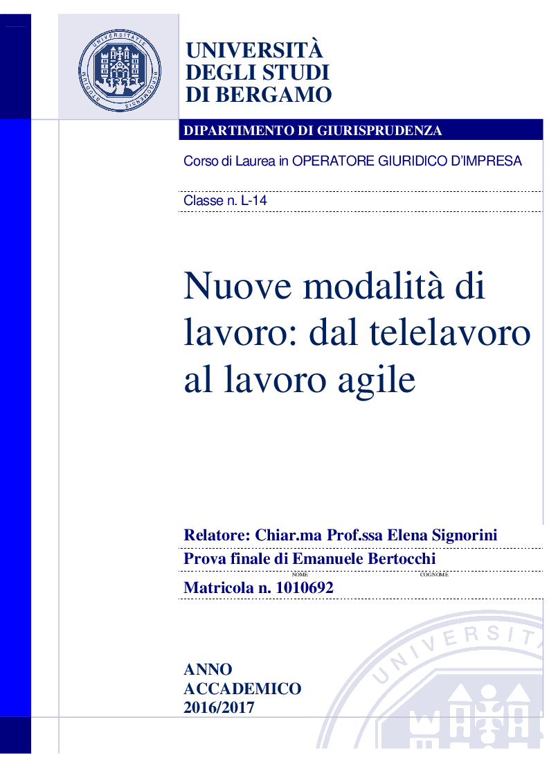 Anteprima della tesi: Nuove modalità di lavoro: dal telelavoro al lavoro agile, Pagina 1