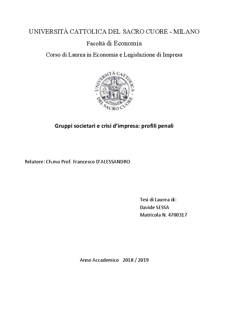 Anteprima della tesi: Gruppi societari e crisi d'impresa: profili penali, Pagina 1
