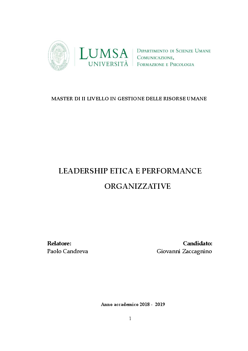Anteprima della tesi: Leadership Etica e Performance Organizzative, Pagina 1