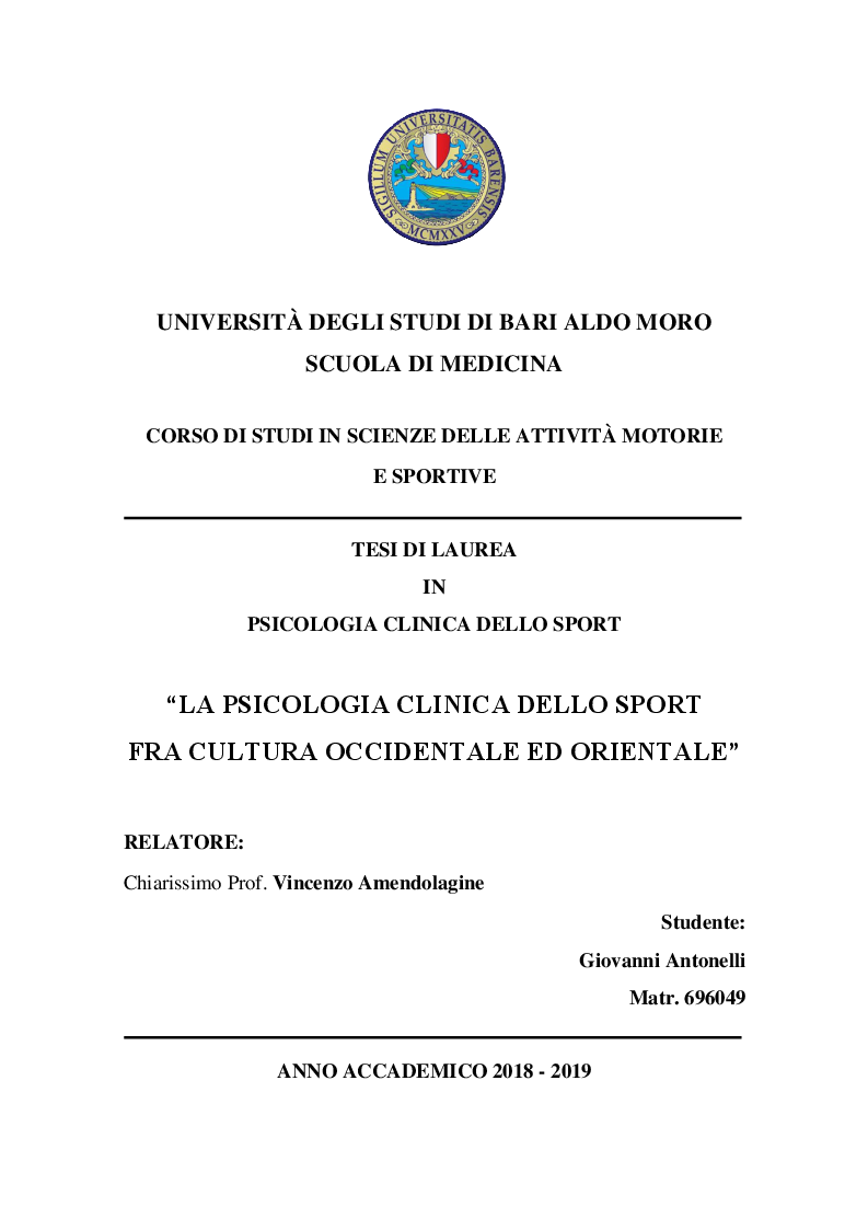 Anteprima della tesi: La psicologia clinica dello sport fra cultura occidentale ed orientale, Pagina 1