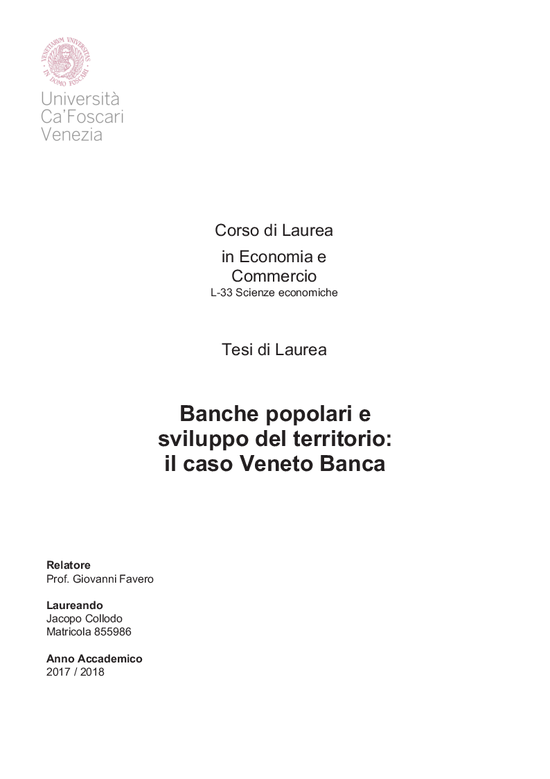 Anteprima della tesi: Banche popolari e sviluppo del territorio: il caso Veneto Banca, Pagina 1