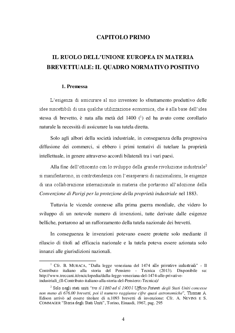 Anteprima della tesi: La tutela dei diritti di brevetto nell'Unione Europea, Pagina 3