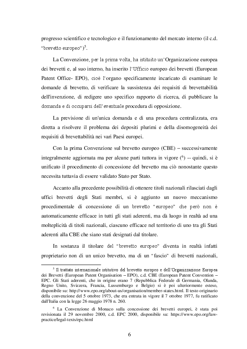 Anteprima della tesi: La tutela dei diritti di brevetto nell'Unione Europea, Pagina 5