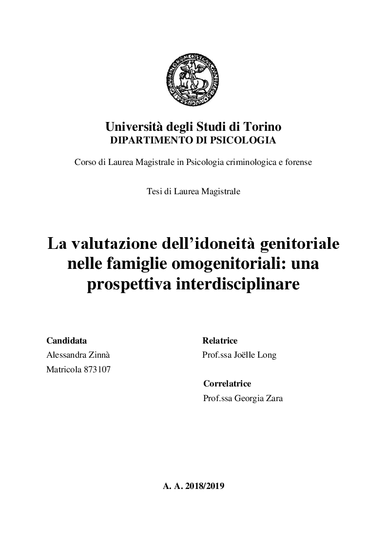 Anteprima della tesi: La valutazione dell'idoneità genitoriale nelle famiglie omogenitoriali: una prospettiva interdisciplinare, Pagina 1