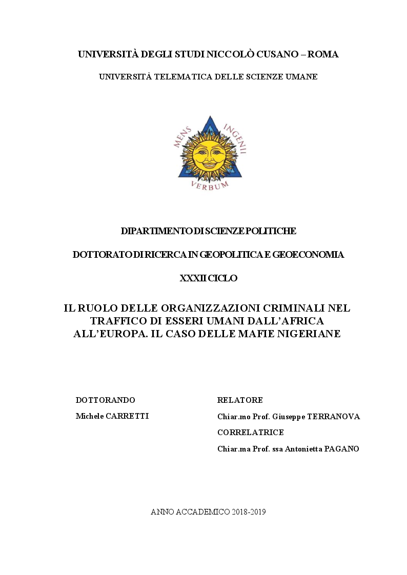 Anteprima della tesi: Il ruolo delle organizzazioni criminali nel traffico di esseri umani dall’Africa all’Europa. Il caso delle mafie nigeriane, Pagina 1