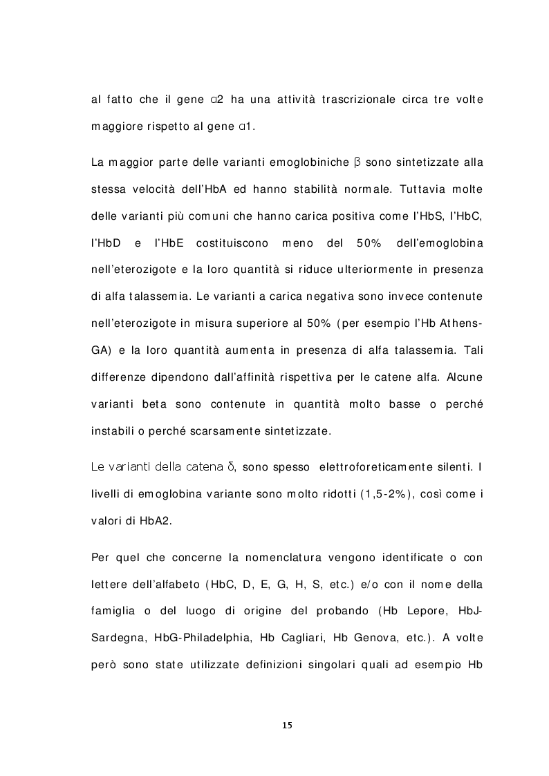 Anteprima della tesi: Caratterizzazione molecolare ed eterogenicità delle varianti emoglobiniche in Sardegna, Pagina 5