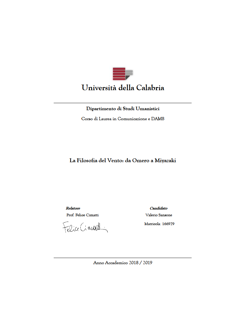 Anteprima della tesi: La filosofia del vento: da Omero a Miyazaki, Pagina 1