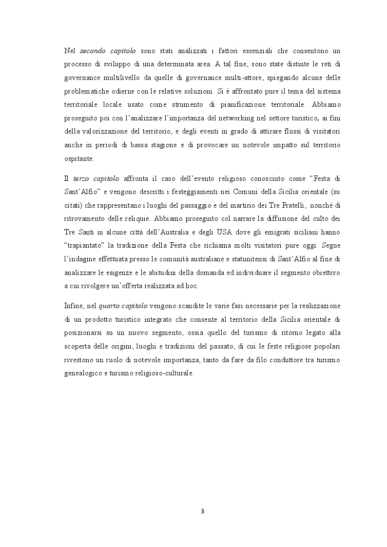 Anteprima della tesi: Nuove opportunità di sviluppo territoriale: il turismo di ritorno dei devoti di Sant'Alfio nella Sicilia orientale, Pagina 4