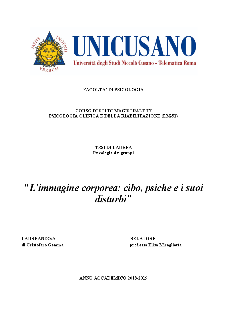 Anteprima della tesi: L'immagine corporea: cibo, psiche e i suoi disturbi, Pagina 1