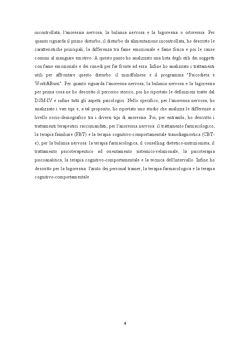 Anteprima della tesi: L'immagine corporea: cibo, psiche e i suoi disturbi, Pagina 4
