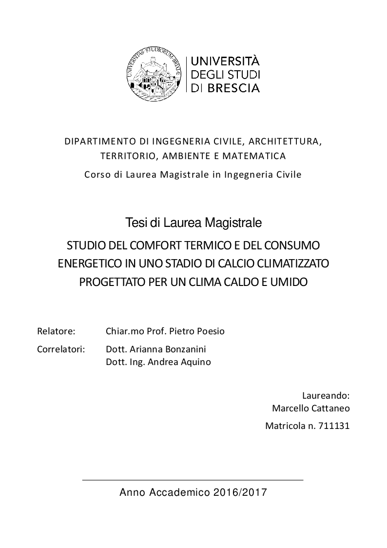 Anteprima della tesi: Studio del comfort termico e del consumo energetico in uno stadio di calcio climatizzato progettato per un clima caldo e umido, Pagina 1