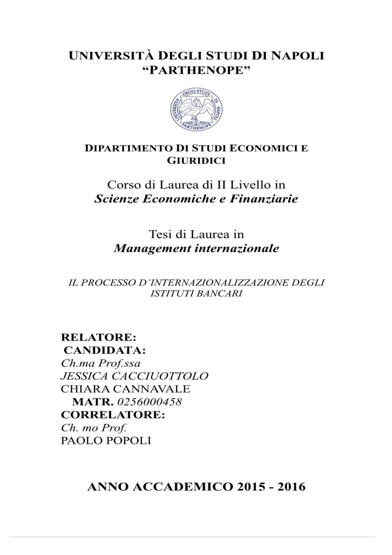 Anteprima della tesi: Il processo di internazionalizzazione degli istituti bancari, Pagina 1