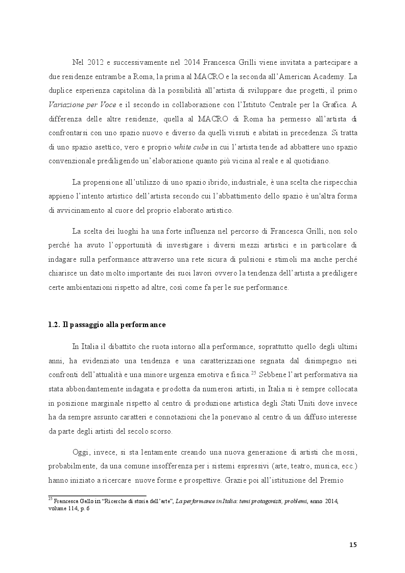 Estratto dalla tesi: Corpo e performatività agli inizi del XXI secolo: Francesca Grilli tra limite e resistenza