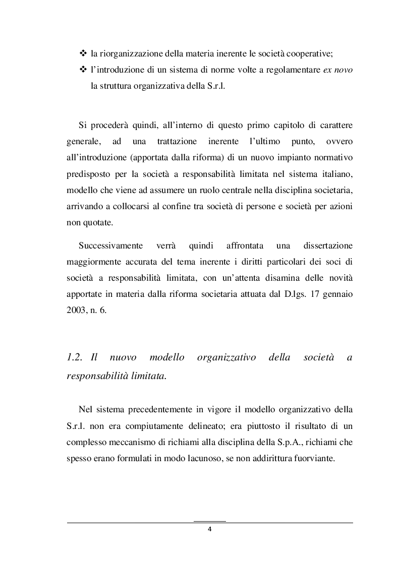 Anteprima della tesi: I Diritti Particolari del Socio nella Nuova S.R.L., Pagina 5