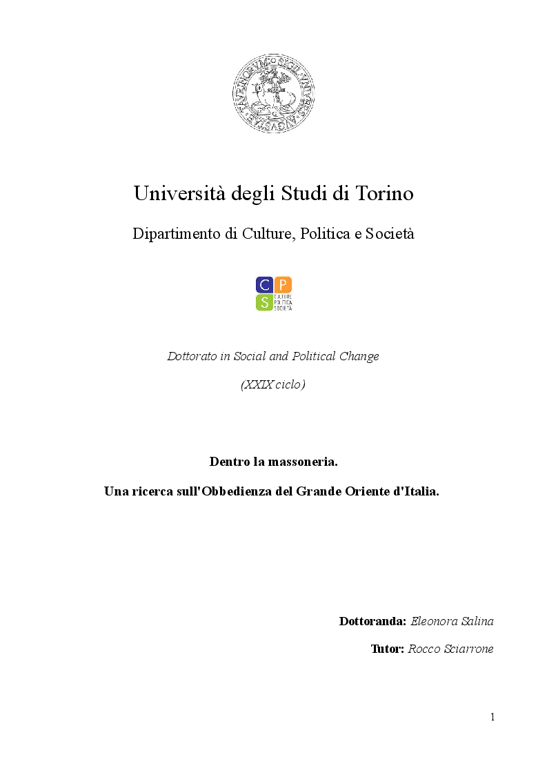 Anteprima della tesi: Dentro la massoneria. Una ricerca sull'Obbedienza del Grande Oriente d'Italia, Pagina 1
