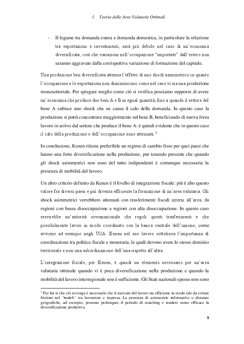 Estratto dalla tesi: Teoria delle Aree Valutarie Ottimali: analisi e criticità dell'Eurozona