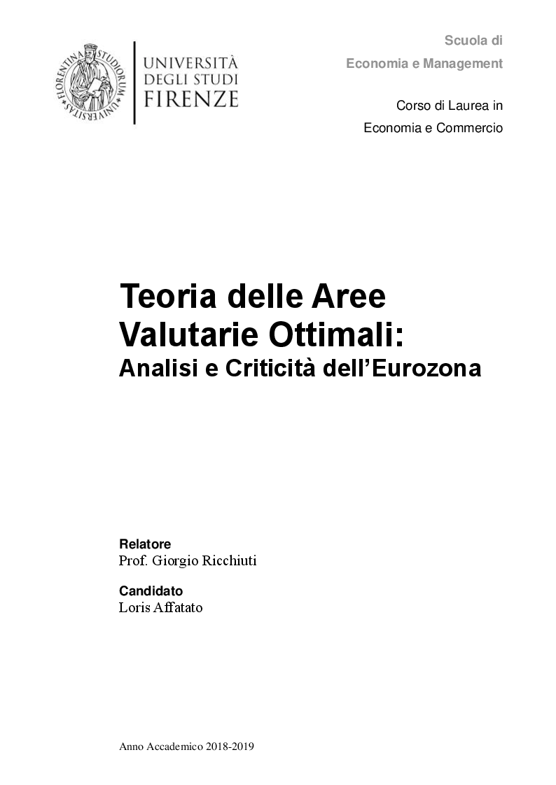 Anteprima della tesi: Teoria delle Aree Valutarie Ottimali: analisi e criticità dell'Eurozona, Pagina 1