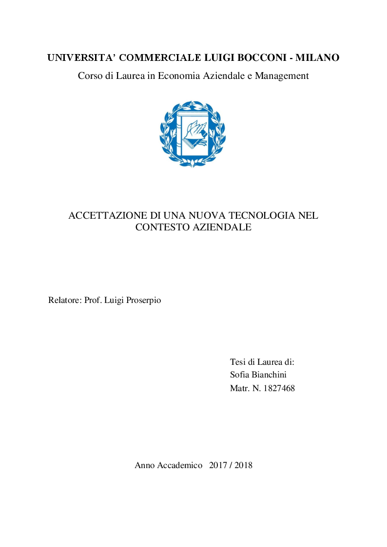Anteprima della tesi: Accettazione di una nuova tecnologia nel contesto aziendale, Pagina 1
