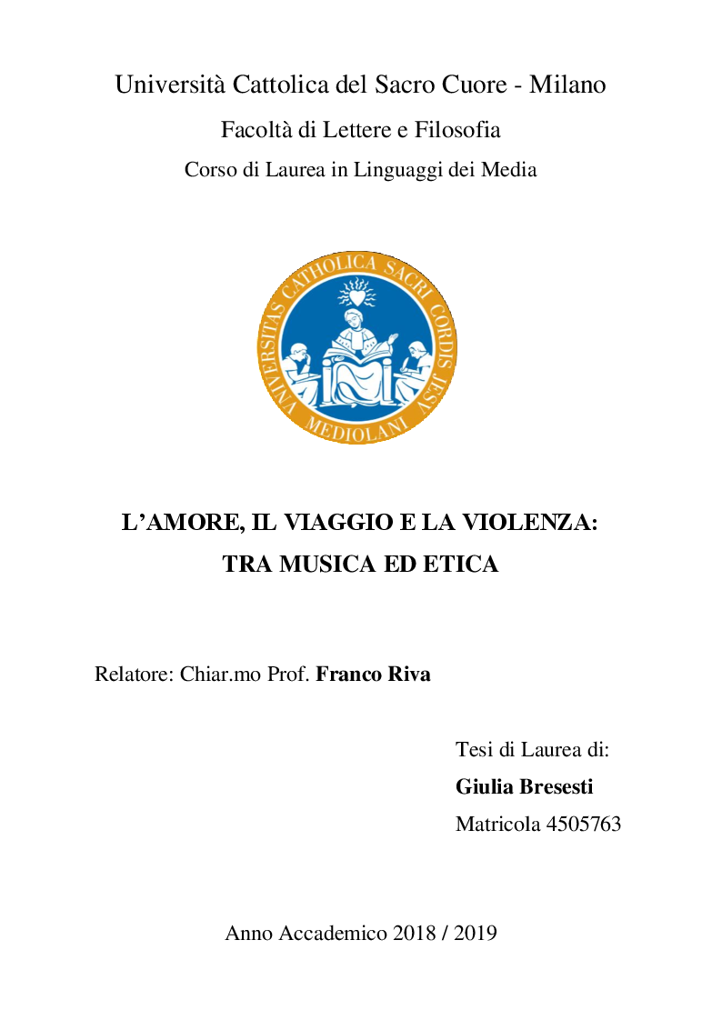 Anteprima della tesi: L'amore, il viaggio e la violenza: tra musica ed etica, Pagina 1